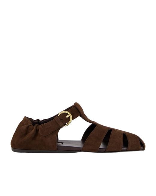 Miu Miu Brown Round-Toe Flat Sandals