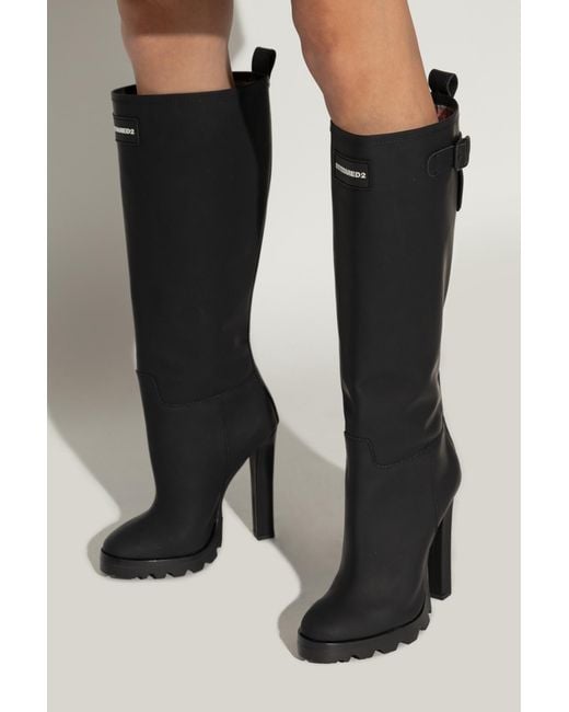 DSquared² Black Logo Patch Knee-Length Boots