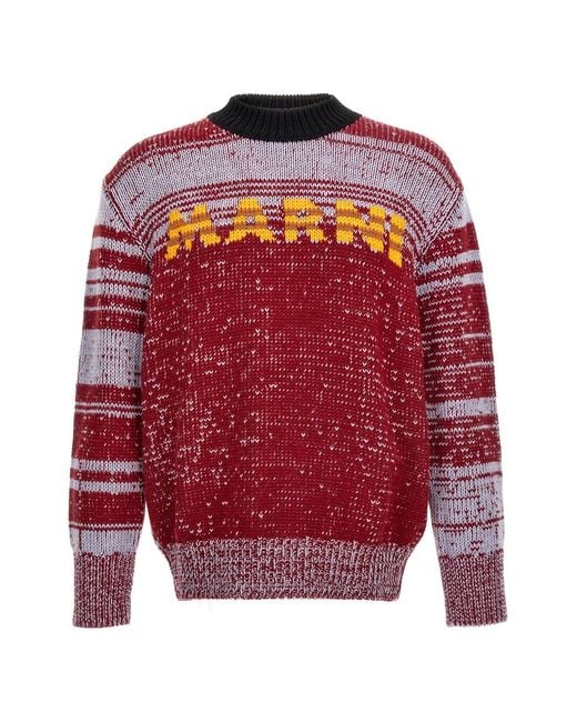 Marni Red Logo Intarsia Crewneck Jumper for men