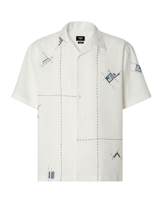 Fendi White Embroidered Linen Shirt for men