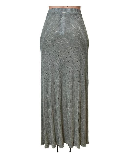 Twinset Gray Chevron Pleated Knitted Skirt