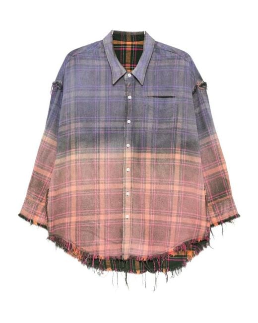 R13 Multicolor Reversible Shredded Seam Drop Neck Shirt