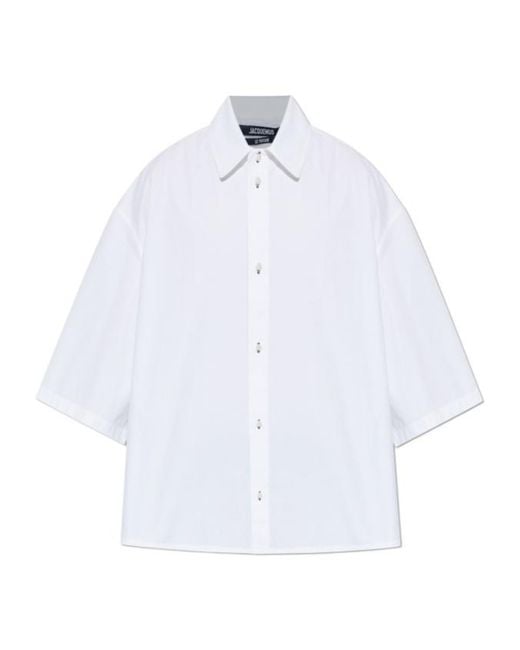 Jacquemus White Collared Short-Sleeve Shirt for men