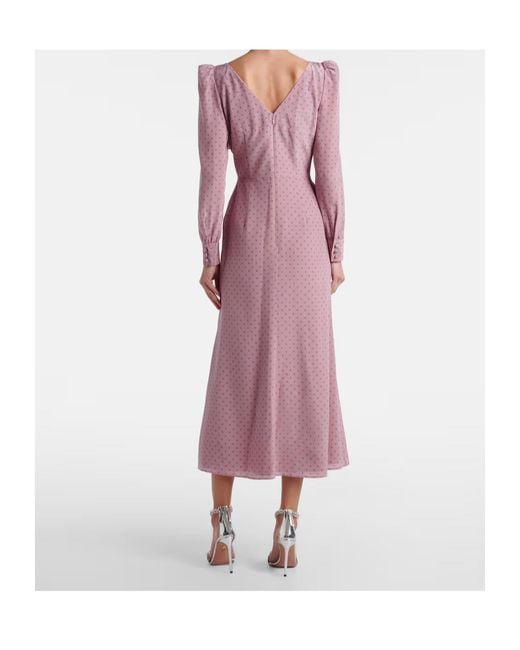 Alessandra Rich Purple Polka-Dot Ruffled Silk Midi Dress