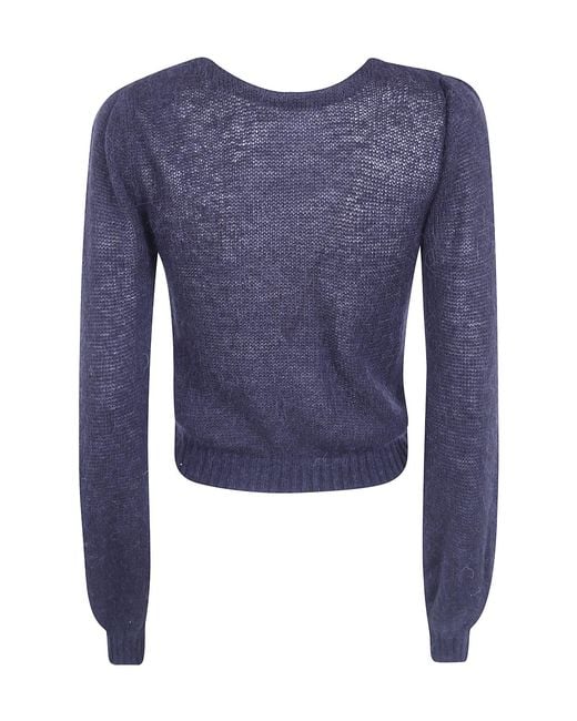 Twinset Blue Solid-Color Double-Knit Top