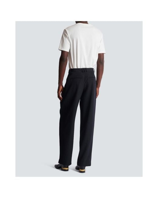Balmain Black Wool Pleated Straight Trousers for men