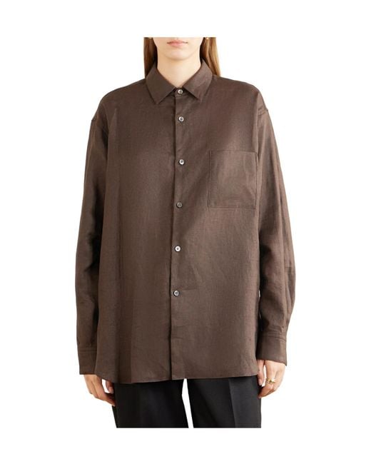 Ssstein Brown Oversized Linen Shirt