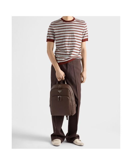 Prada Brown Triangle-Logo Zipped Backpack for men