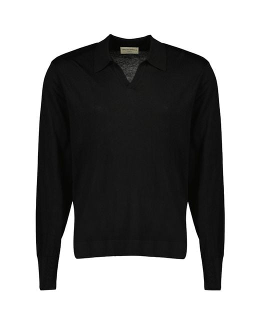 Officine Generale Black Officine Générale Simone Knitted Polo Shirt for men