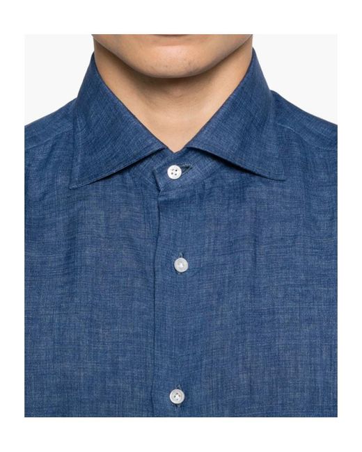 Isaia Blue Long-Sleeved Denim Shirt for men