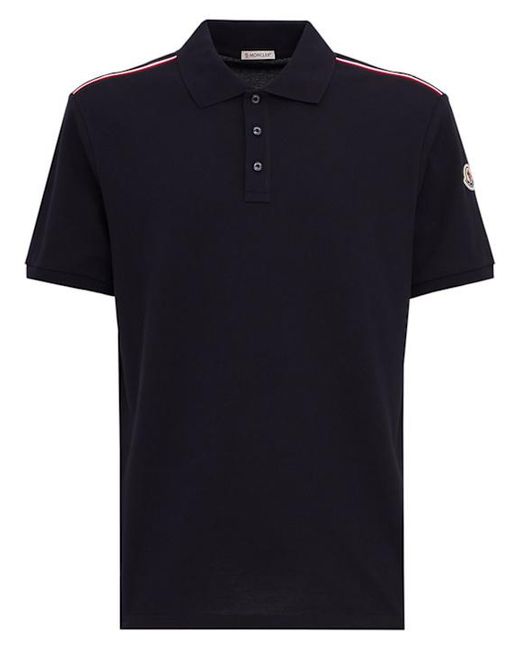 Moncler Blue Tricolor-Trimmed Cotton Polo Shirt for men