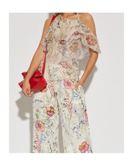 McQueen Natural Meadow Floral Print Asymmetric Top