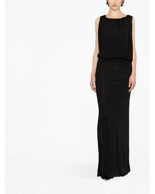Saint Laurent Black Pleated Sleeveless Maxi Dress