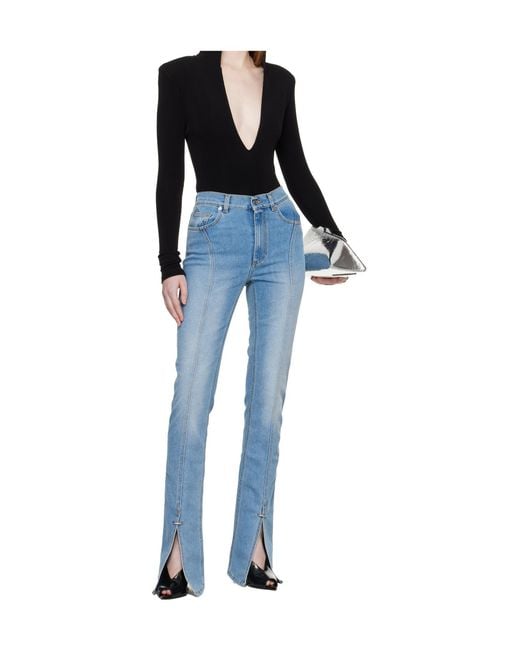 Mugler Blue Split-Hem Seam-Detail Jeans