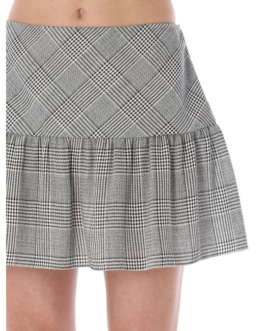 Alessandra Rich Gray Check-Pattern Lace-Up Mini Skirt