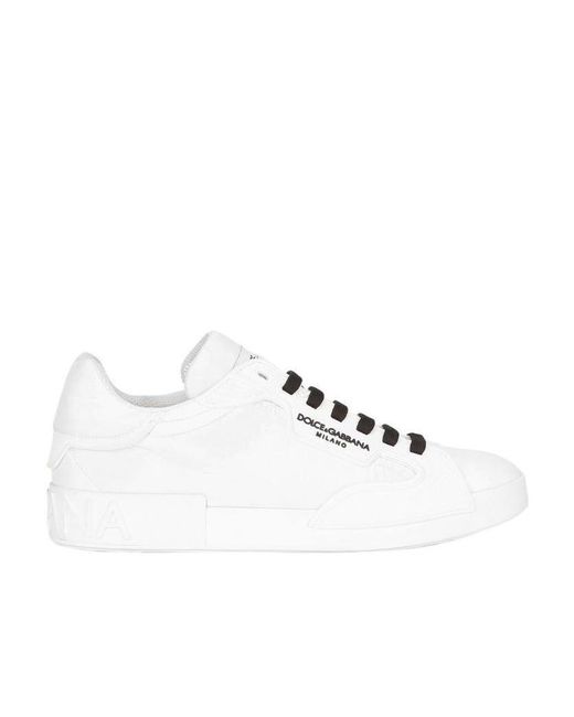 Dolce & Gabbana White Logo-Print Lace-Up Sneakers for men