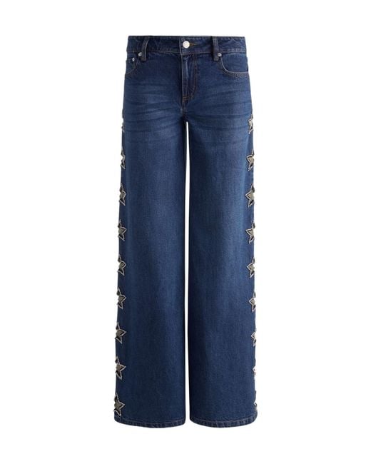 Alice + Olivia Blue Amazing Embellished Low-Rise Baggy Jeans