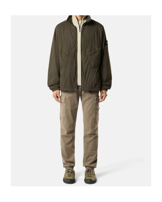 Stone Island Green Padded Stand Collar Jacket With Anti-Drop for men