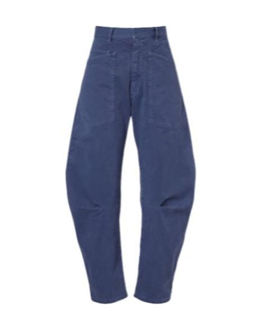 Nili Lotan Blue Shon Cotton Barrel-Leg Pants