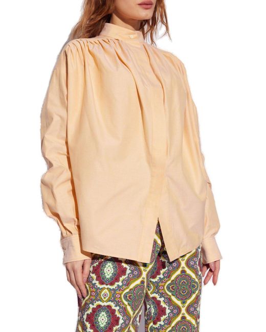 Etro Natural Pleated Long-Sleeved Blouse