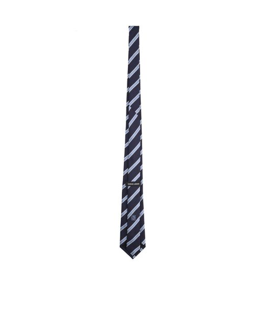 Giorgio Armani White Logo Patch Striped Tie for men