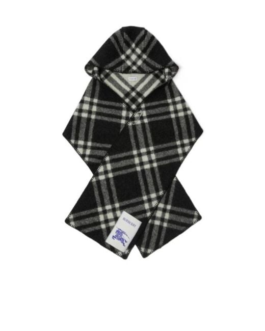 Burberry Black Logo Patch Checked Scarf