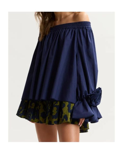 Essentiel Antwerp Blue Strapless Cotton Top With Rosette Details