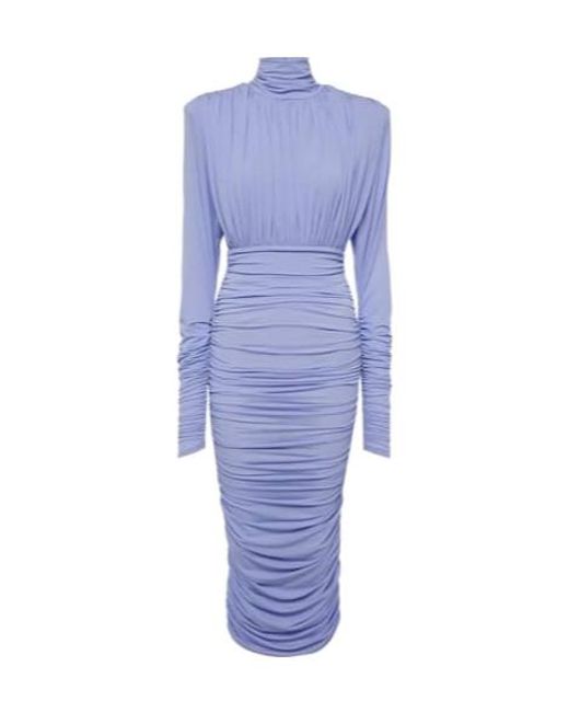 Alex Perry Blue Ruched Crêpe Jersey Midi Dress