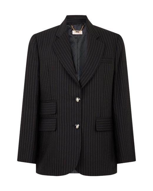 Elisabetta Franchi Black Pinstriped Single-Breasted Blazer