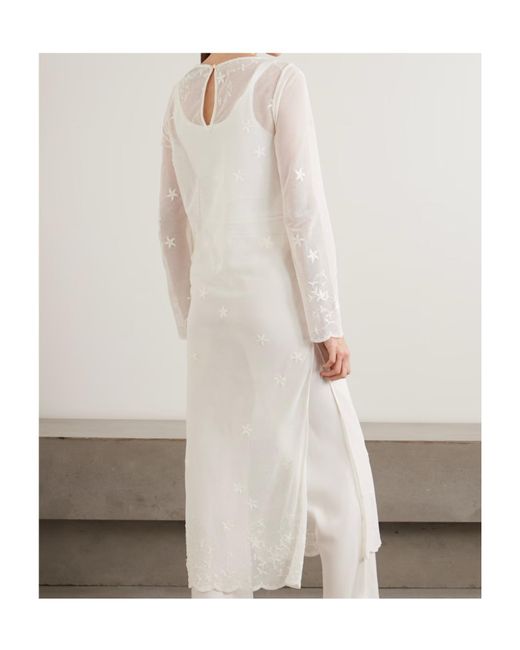 Posse White Cove Embroidered Open-Knit Cotton Kaftan