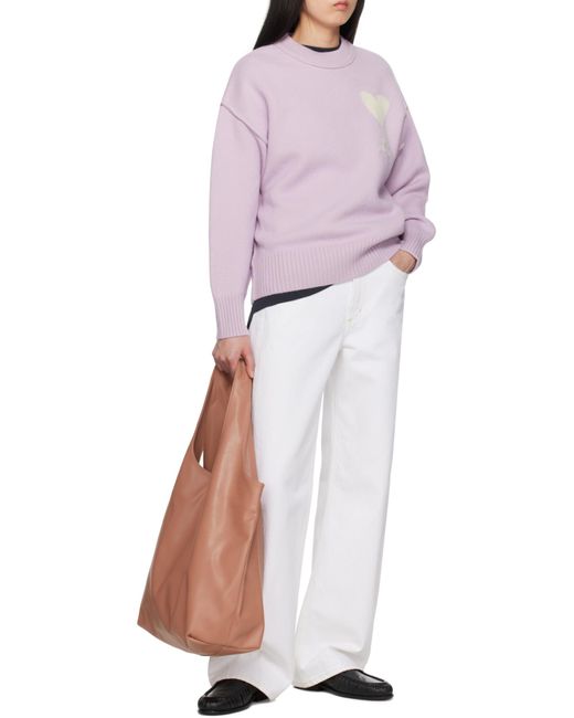 AMI Purple Ami De Coeur Crewneck Knitted Jumper for men