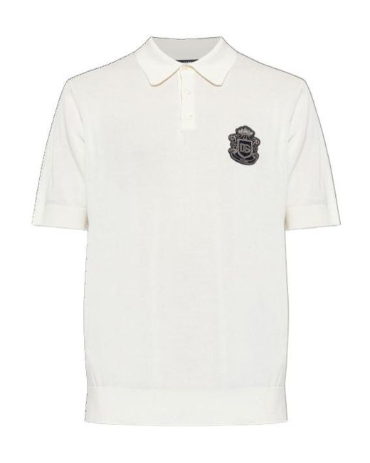 Dolce & Gabbana White Crest Patch Polo Shirt for men
