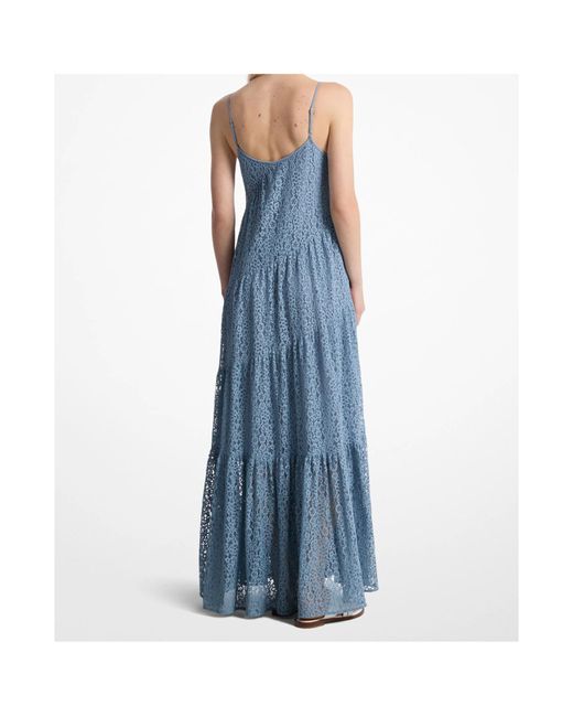 Michael Kors Blue Michael Floral Lace Tiered Slip Dress