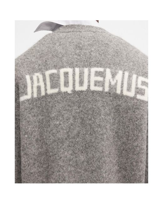 Jacquemus Gray Brand-Print V-Neck Relaxed-Fit Wool-Blend Cardigan for men