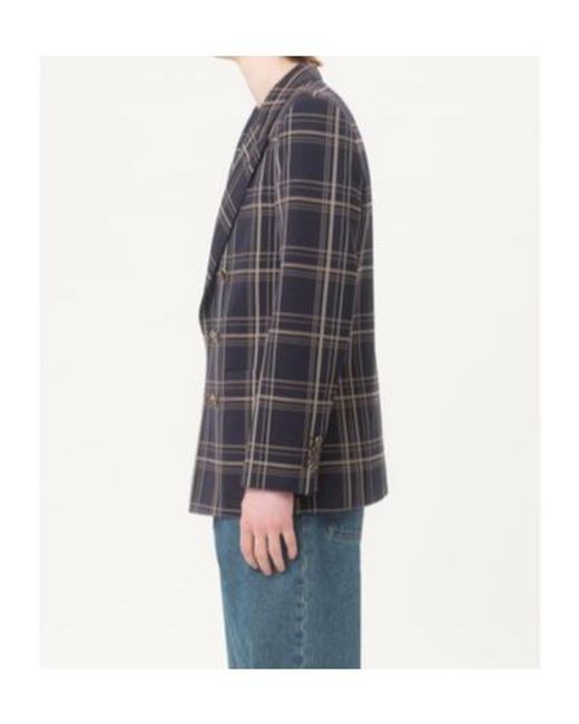Valentino Blue Checked Double-Breasted Blazer for men