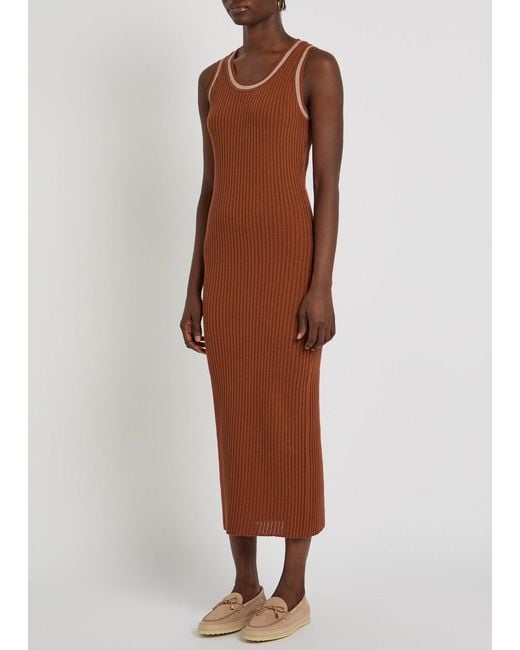 Tod's Brown Scoop-Neck Cotton-Knit Midi Dress