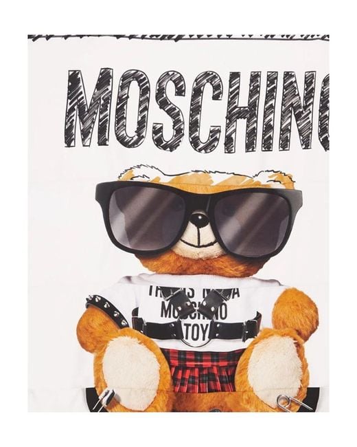 Moschino White Teddy Bear Printed Scarf