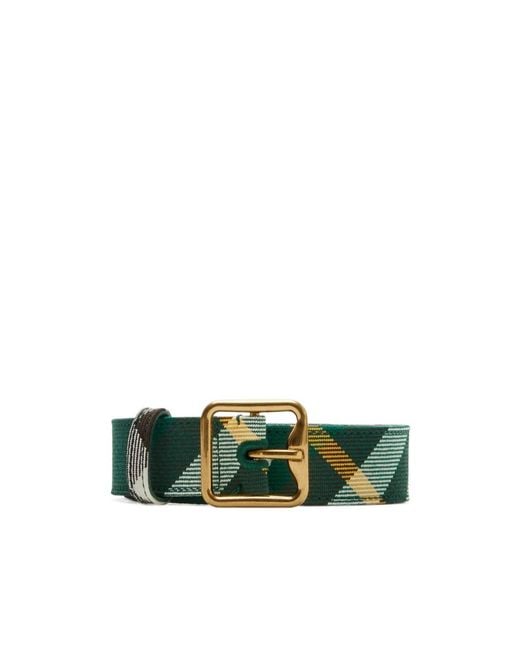 Burberry Green Check-Pattern Square Buckled Belt