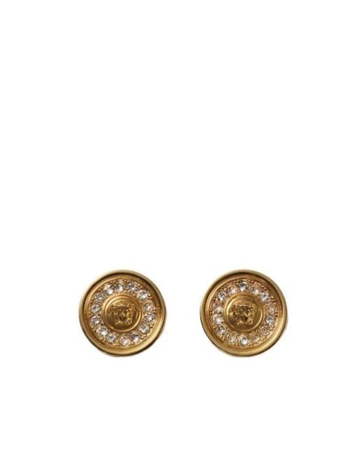Versace Metallic Crystal Medusa Stud Earrings