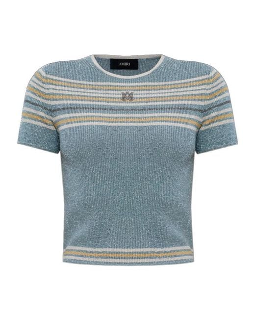 Amiri Blue Logo-Embroidered Striped Top