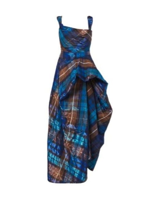 Vivienne Westwood Blue Chichi Draped Plaid Maxi Dress