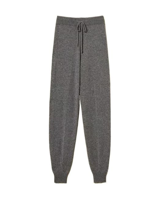 Twinset Gray Knitted Drawstring-Waist Pants