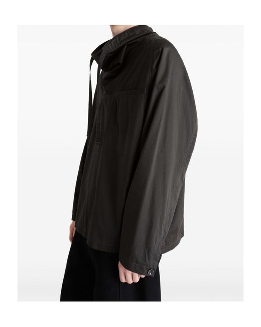 Lemaire Black Funnel Neck Drawstring Sweatshirt for men