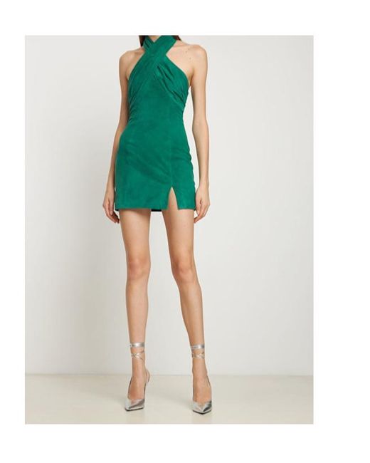 GIUSEPPE DI MORABITO Green Suede Halter Neck Mini Dress