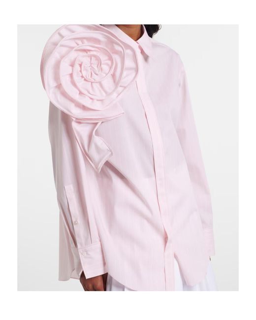 Dorothee Schumacher Pink Striped Power Floral-Appliqué Cotton-Blend Blouse