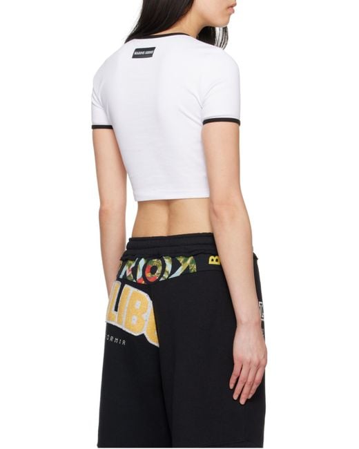 MARINE SERRE White Logo Embroidered Cropped T-Shirt