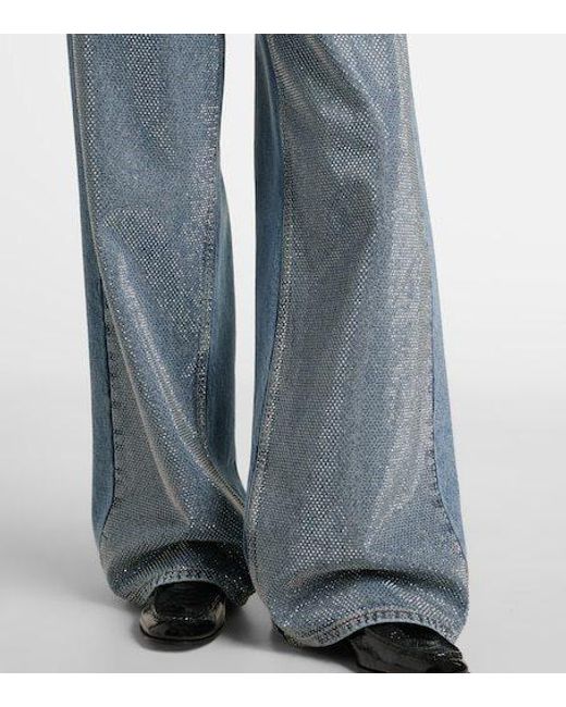 Stella McCartney Blue Crystal-Embellished Wide-Leg Jeans