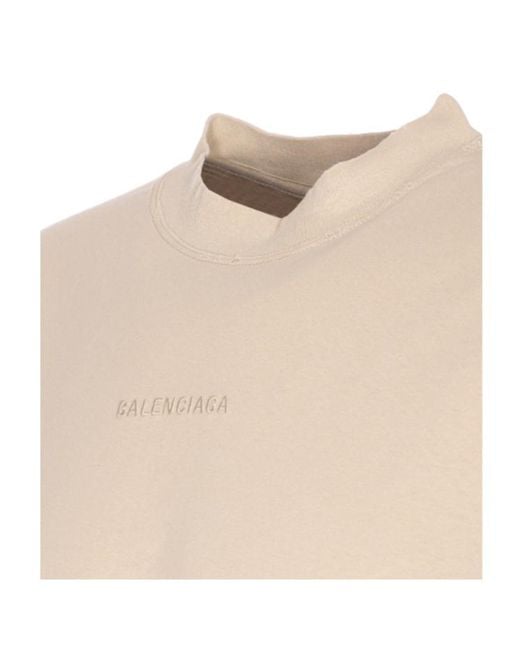 Balenciaga Natural Logo Embroidered Distressed T-Shirt for men