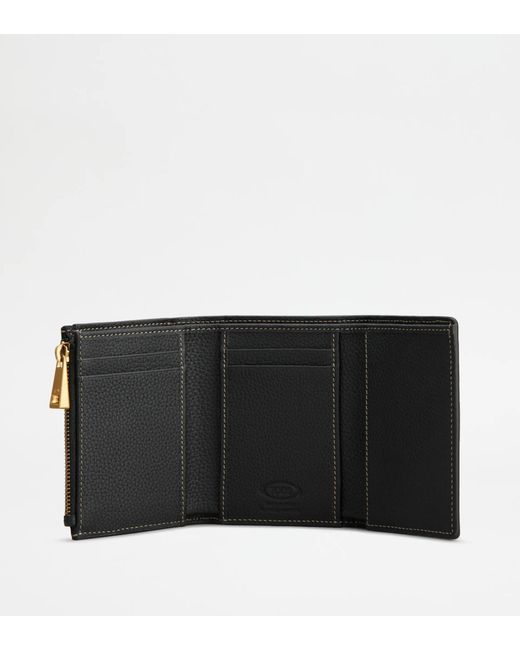 Tod's Black T Mini Zip Leather Wallet