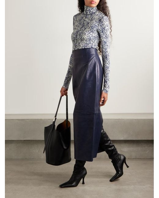 Proenza Schouler Blue Audrey Ruffled Knit Turtleneck Top